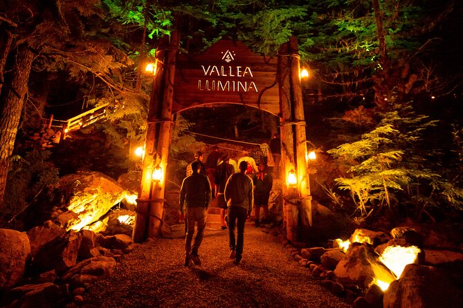 Two gentlement Walk into Vallea Lumina at night